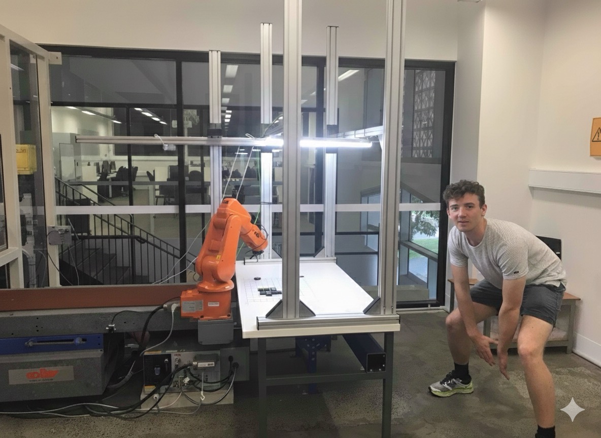 from my mechatronics undergrad, working with an ABB industrial arm to do some basic computer vision and pick and place (hardware is hard)